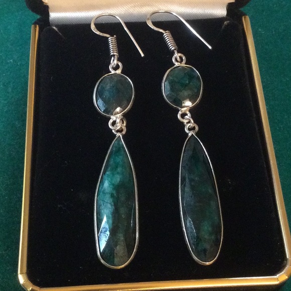 Atlanta Gem & Mineral Show Jewelry - Genuine Emerald  Faceted Dangle Drop Earrings
